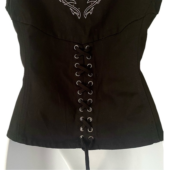 Harley-Davidson Y2K Zip-Up Corset Lace Vest Rhinestone Embroidered Pink Black- S - Picture 10 of 11